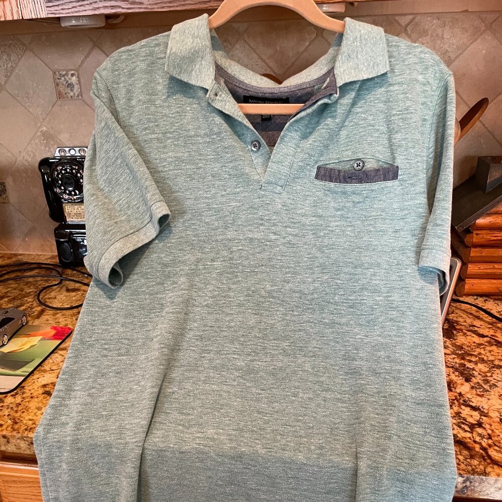 Men's Banana Republic Polo Shirt L Heather Green Knit